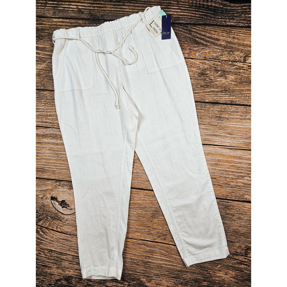 NWT Per Se Livin' In Linen XL Pull On Pants Elastic Waist Drawstring White